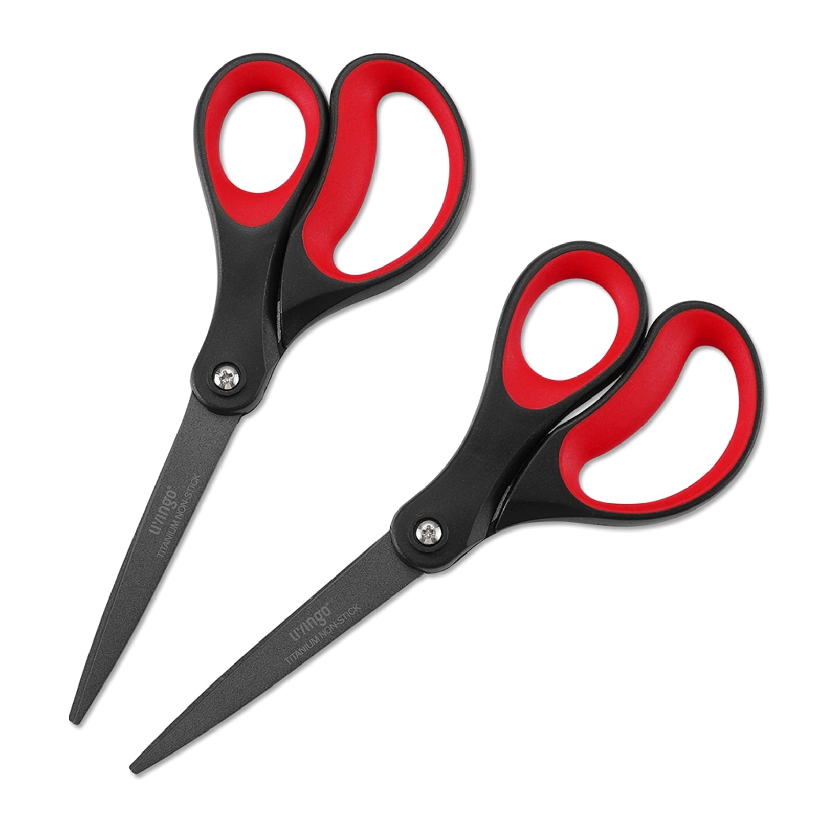LIVINGO 8" Titanium Non-Stick Scissors, All Purpose for Office, 2 Pack Red Black