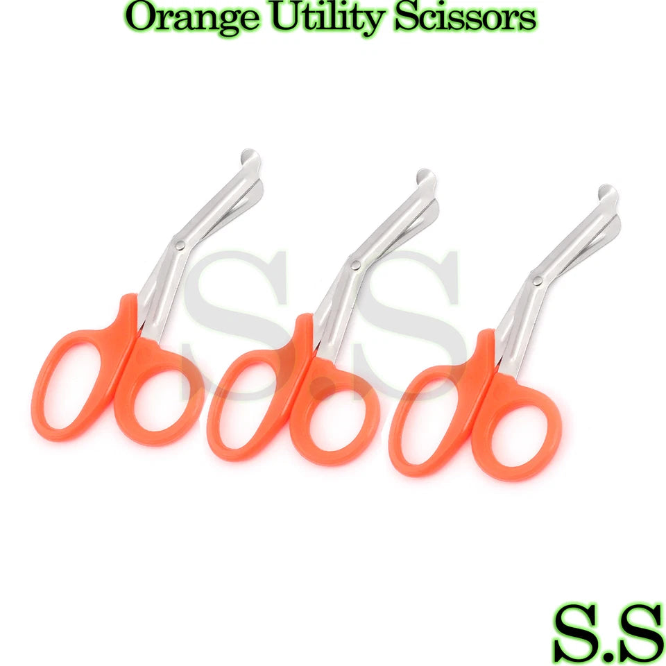 3 Pcs Orange Utility Scissors 7.25" Multi-Purpose Diy Ems Emt Universal Shears