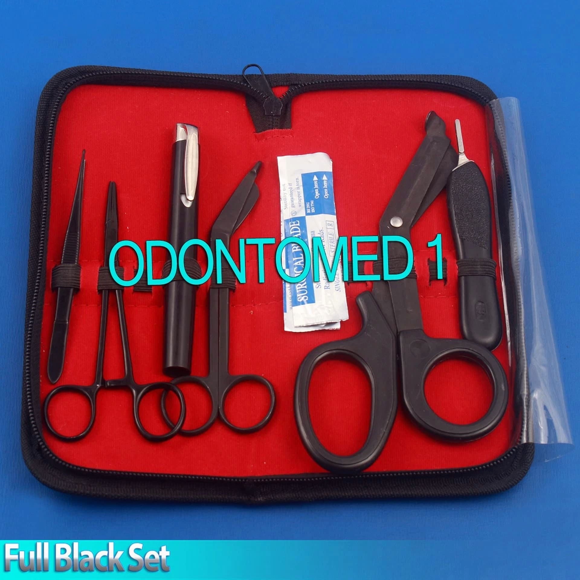 Fyna -Emt Penlight Bandage Scissors Mayo Needle Splinter Full Black 6 Pcs Set+4Blades