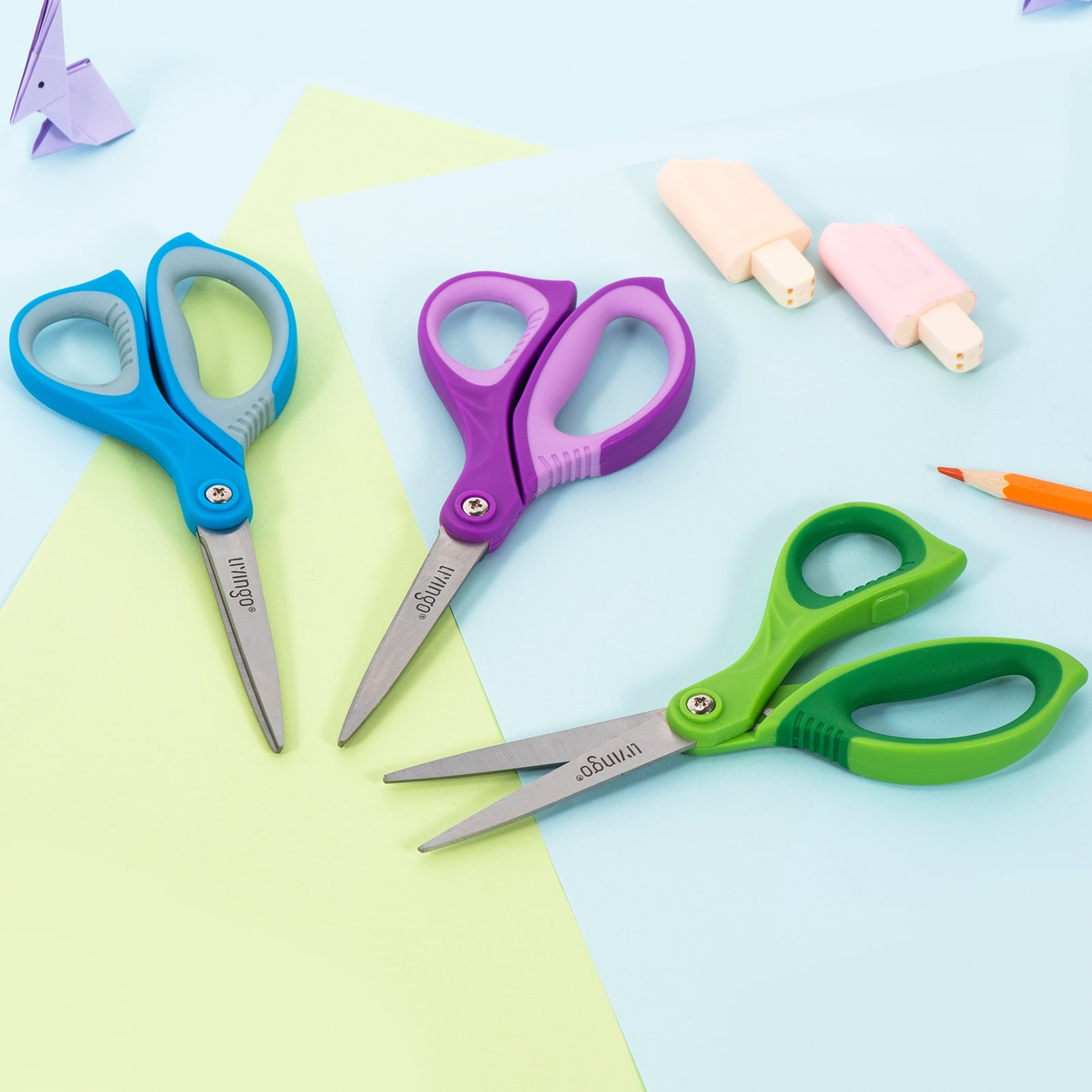 LIVINGO 7 in Scissors, Stainless Steel, Pointed Tip, Multicolor, 3 Count, 1 Pack