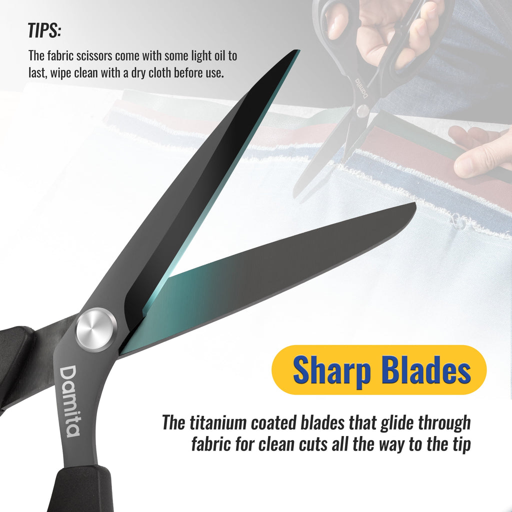 Damita 8.5" Heavy Duty Sewing Scissors - Black Titanium Coated, Premium Forged Fabric Scissors