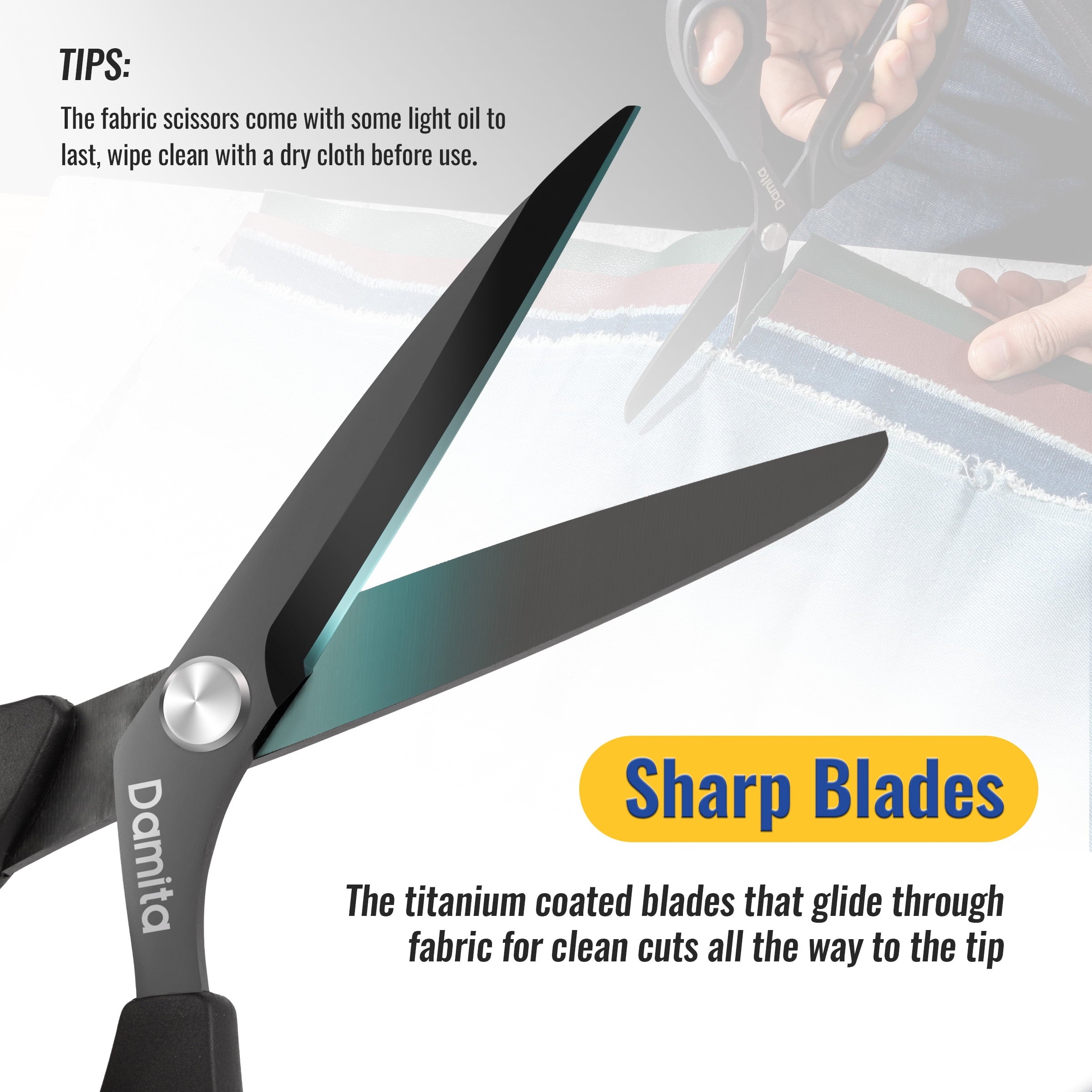 Damita 8.5" Heavy Duty Sewing Scissors - Black Titanium Coated, Premium Forged Fabric Scissors