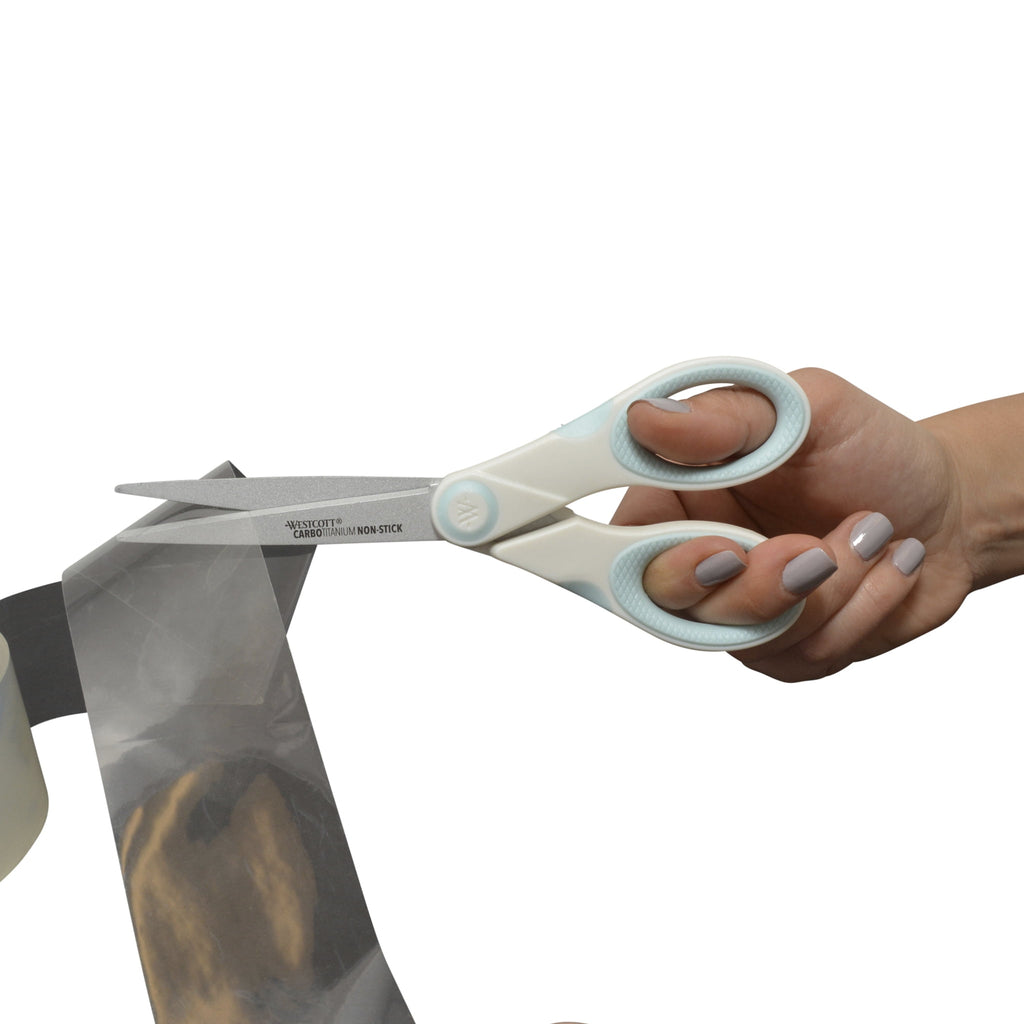 Westcott Crafting Scissors, Carbo Titanium Non-Stick, 8", 7", 5", High School, White/Blue, 3-Pack