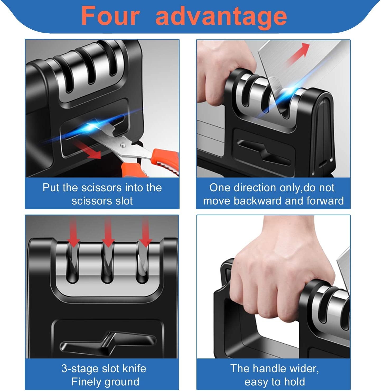 Hottest Knife Sharpener,4-in-1 Kitchen Chef Knife and Scissors Sharpener, Professional Diamond Rods Expertly Sharpen Steel, Ceramic Knives and Scissors Easily, Manual Knife Sharpeners (Black)