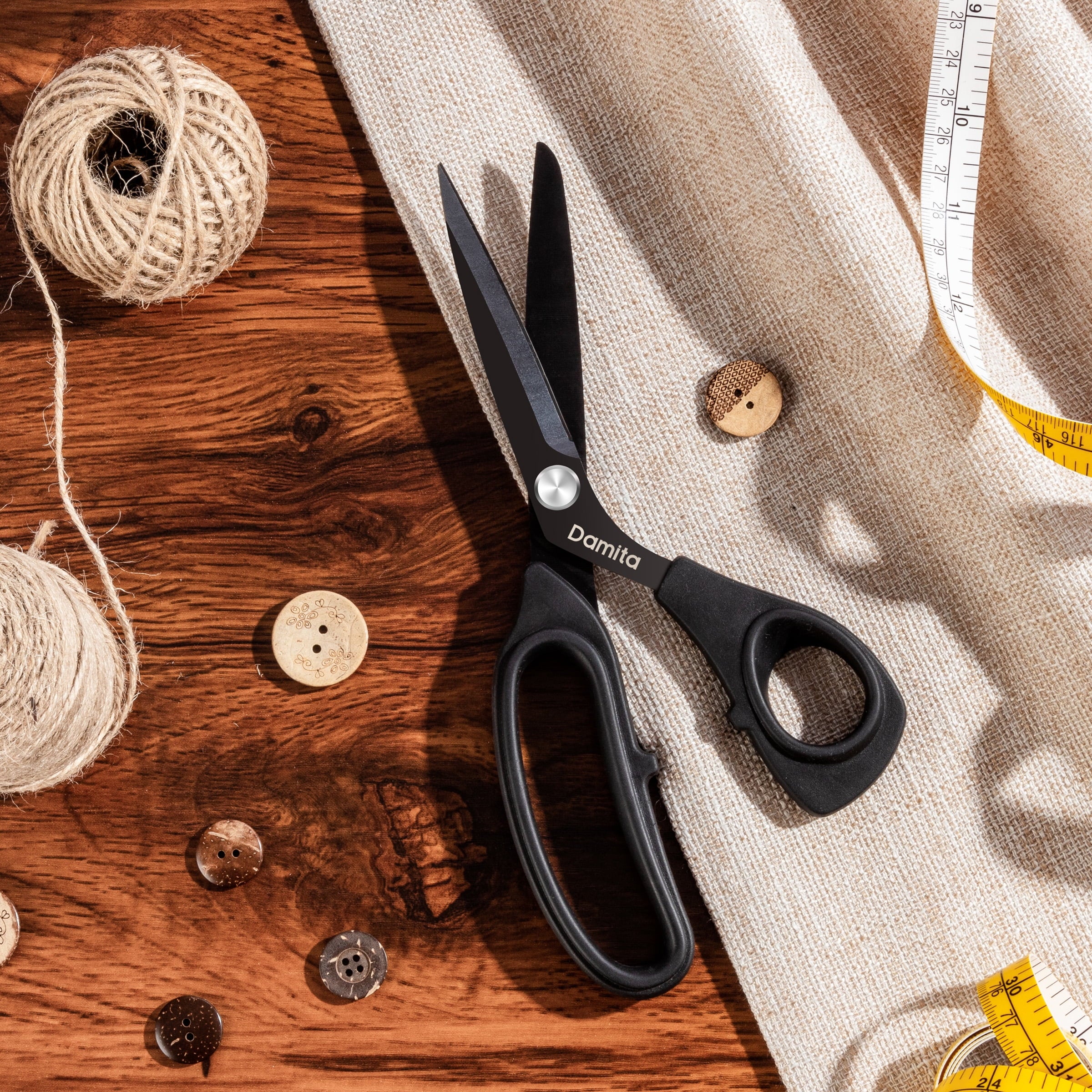 Damita 8.5" Heavy Duty Sewing Scissors - Black Titanium Coated, Premium Forged Fabric Scissors