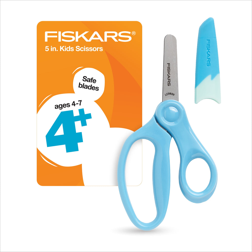 (2 pack) Fiskars Kids Scissors, 5", Blunt, School Supplies for Kids 4 to 7, Turquoise