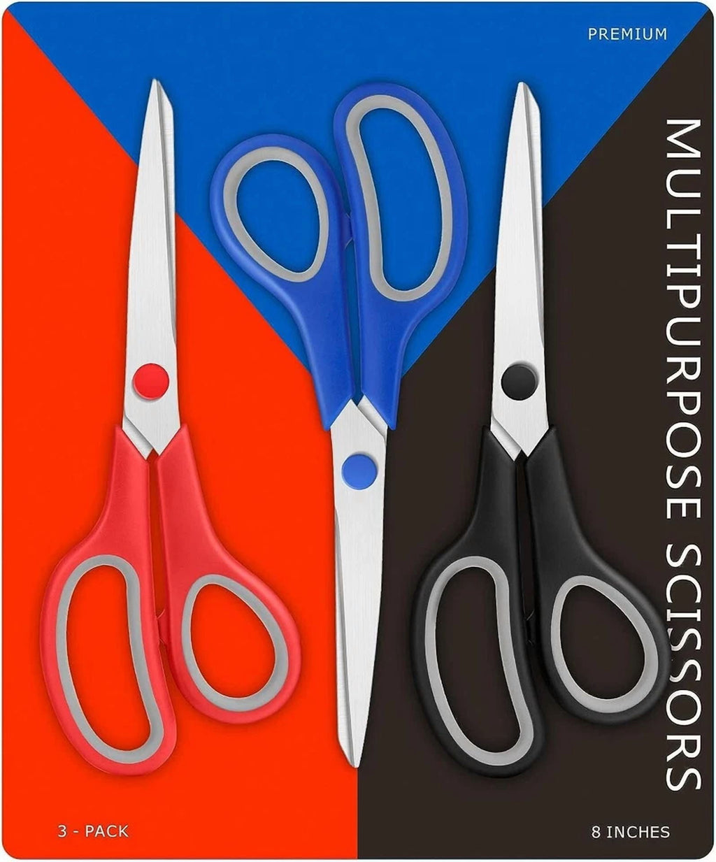 3Pcs 8-Inch Multipurpose Scissors Comfortable Grip - Ultra Sharp Blades