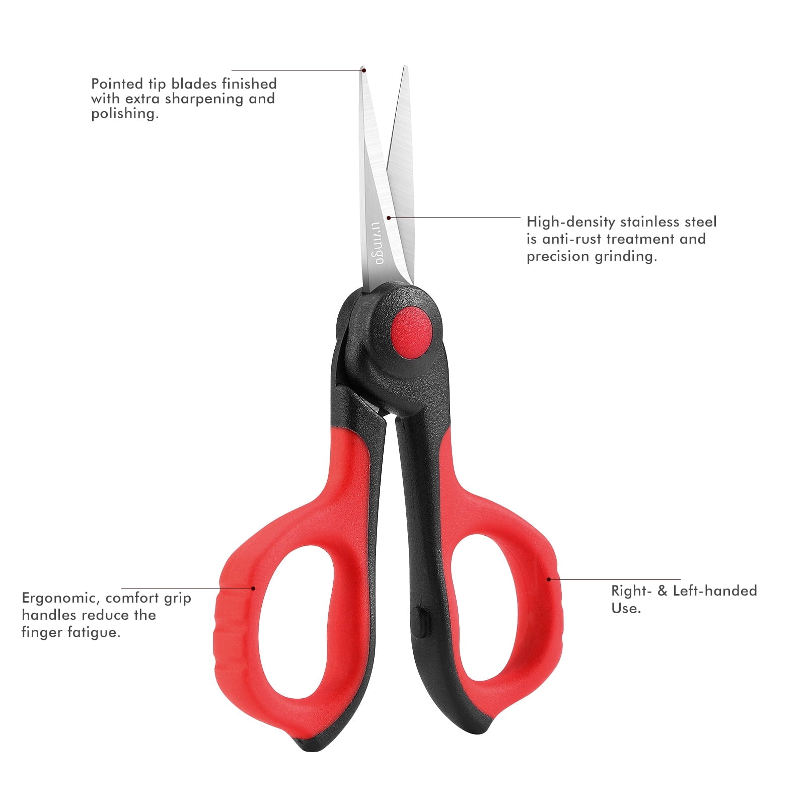 LIVINGO Sharp Sewing Scissors Set Titanium Fabric Cutting Scissors Thread Snips Embroidery Red