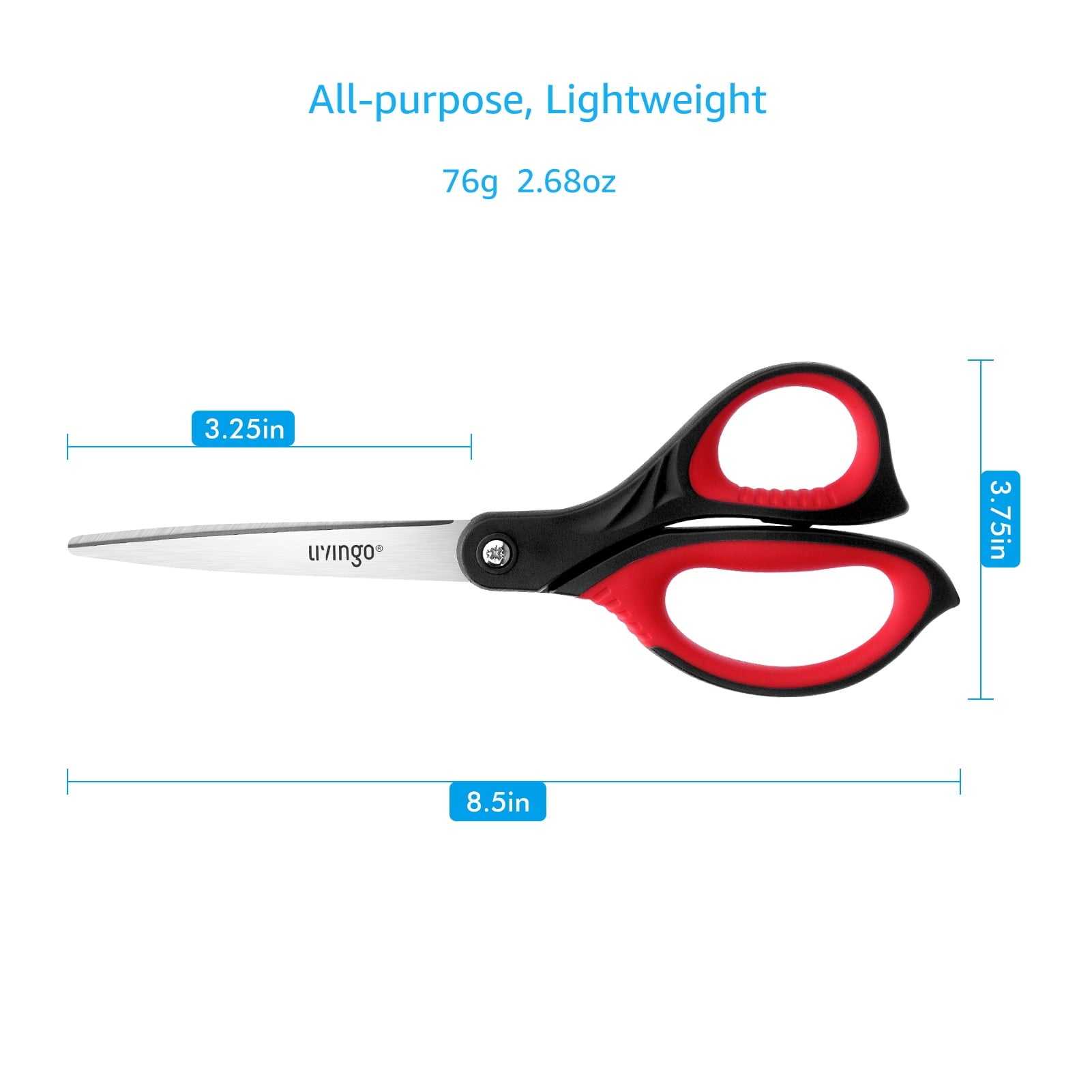 LIVINGO Scissors All Purpose, 8.5” 3 Pack Sharp Shears for Office Home Cutting Red Gray Blue