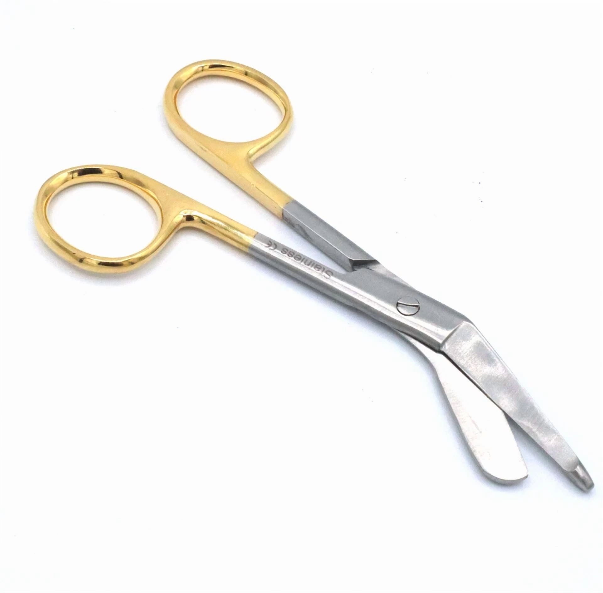 Fyna -2 Supercut Lister Bandage Scissors 5.5" + 4.5'', One Serrated Blade, Gold Handle