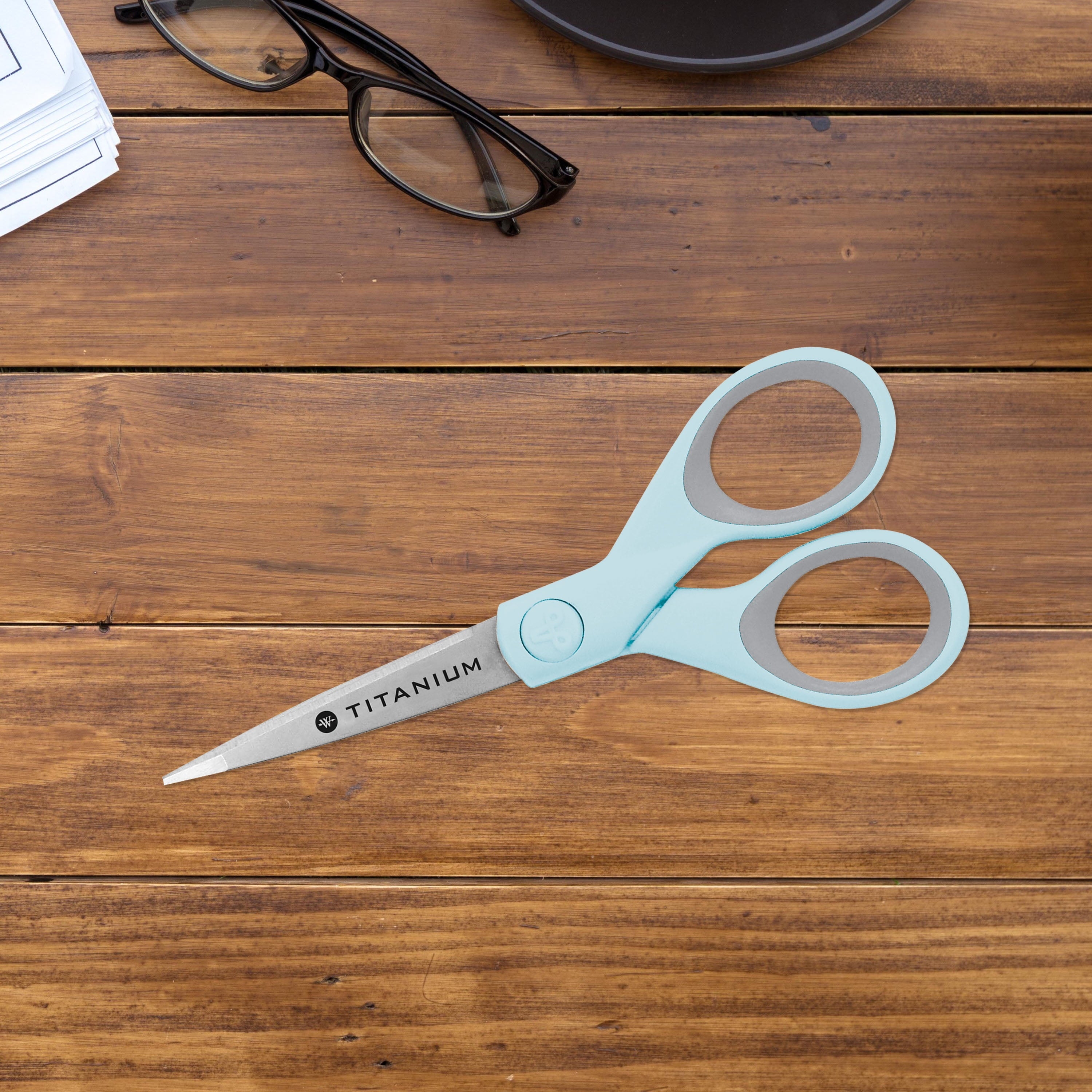 Westcott Crafting Scissors, Titanium Bonded, 5" Micro-Tip, Light Blue, 1 Count