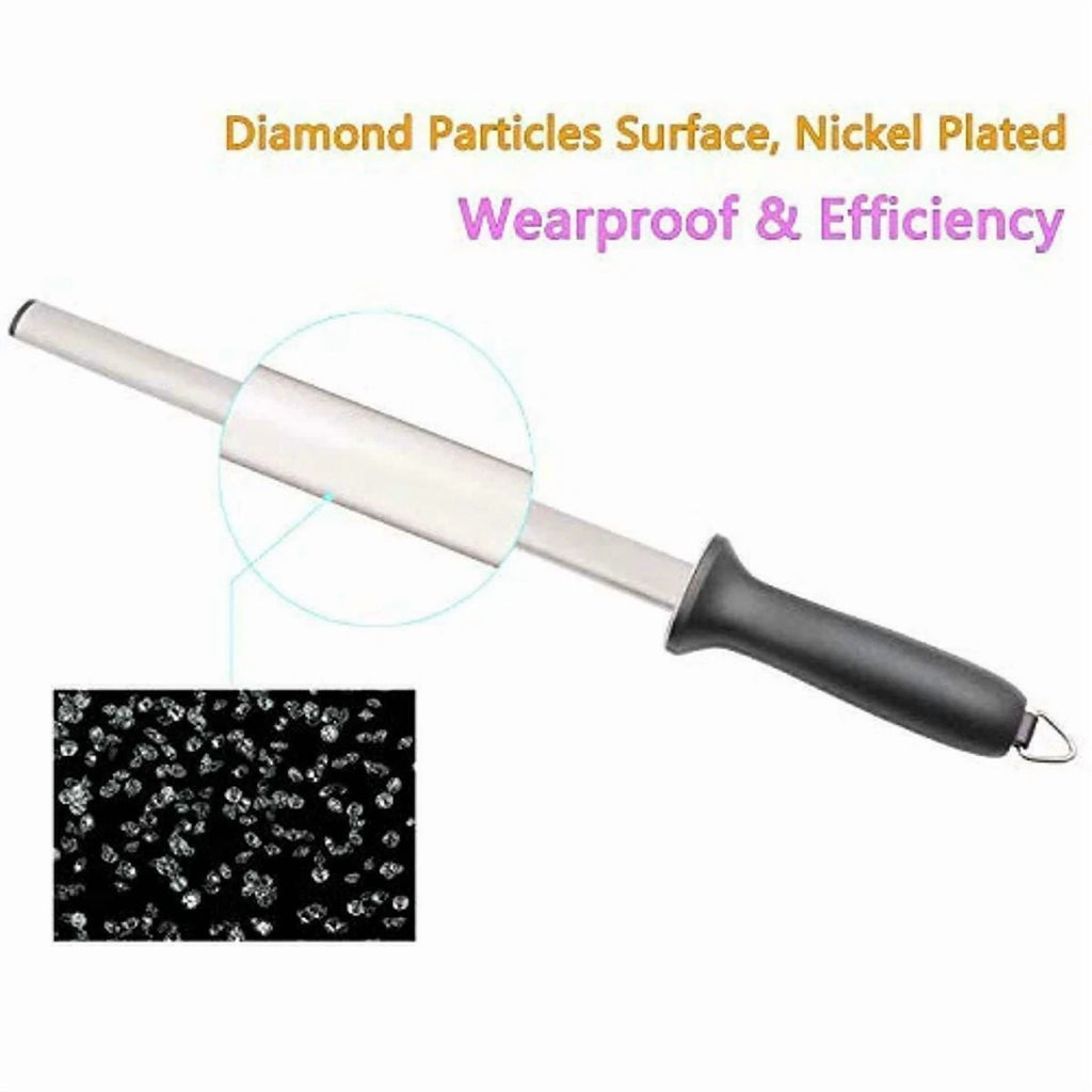 Pro 10" Diamond Knife Sharpener Rod Sharpening Tool For Kitchen Knives Scissors