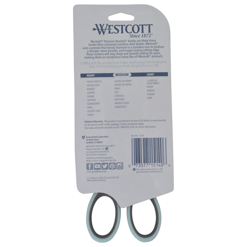 Westcott Sewing Scissors, Titanium, 7", Micro-tip, for Craft, Light Blue, 1-Count