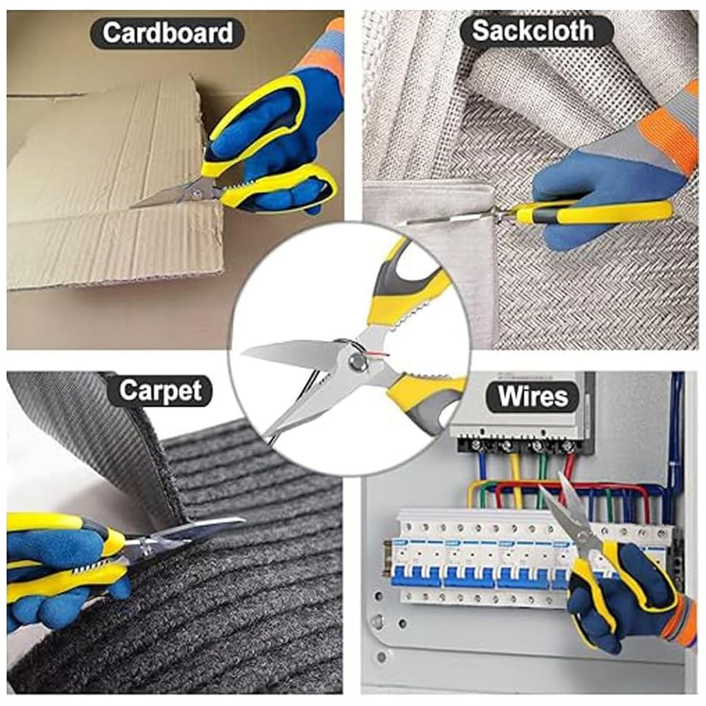 Scissors Heavy Duty 8'', Carpet Scissors, Multipurpose Scissors with Protective Cover, Stainless Steel Serrated Blades, Easy Cutting Cardboard, Leather, Fabric, Wires, Nutcracker