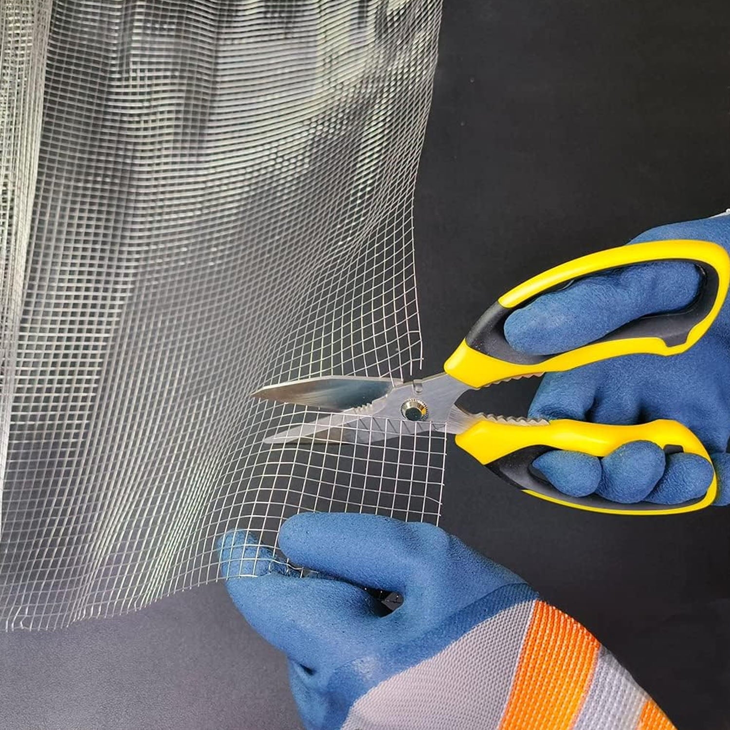 Scissors Heavy Duty 8'', Carpet Scissors, Multipurpose Scissors with Protective Cover, Stainless Steel Serrated Blades, Easy Cutting Cardboard, Leather, Fabric, Wires, Nutcracker