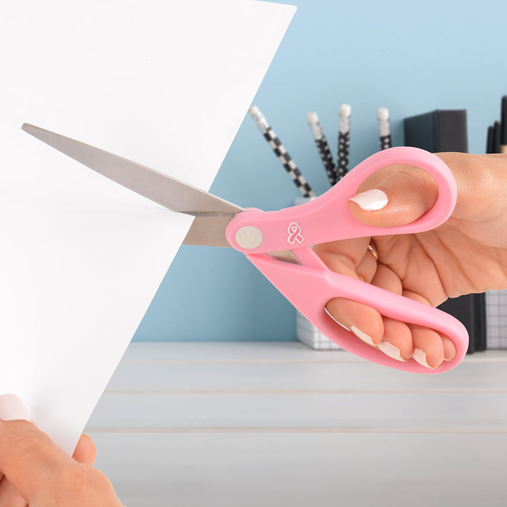 Westcott 8" All-Purpose Scissors, Breast Cancer Awareness, High School, Pink, 1-Count