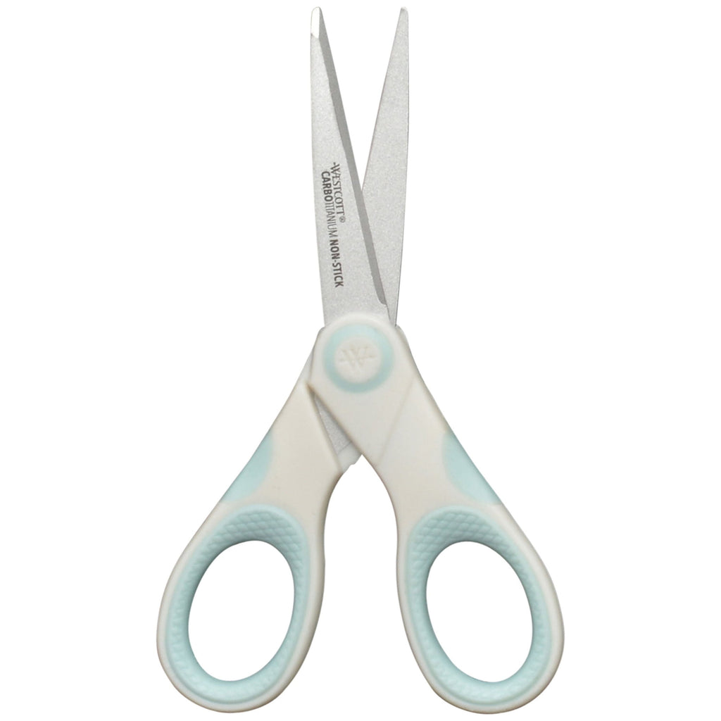 Westcott Carbo Titanium, Non-Stick Scissors, 5", for Craft, White/Blue, 1-Count